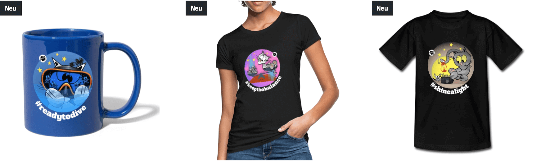 Astrokatzen gibt es auch für TShirts und Gimmicks